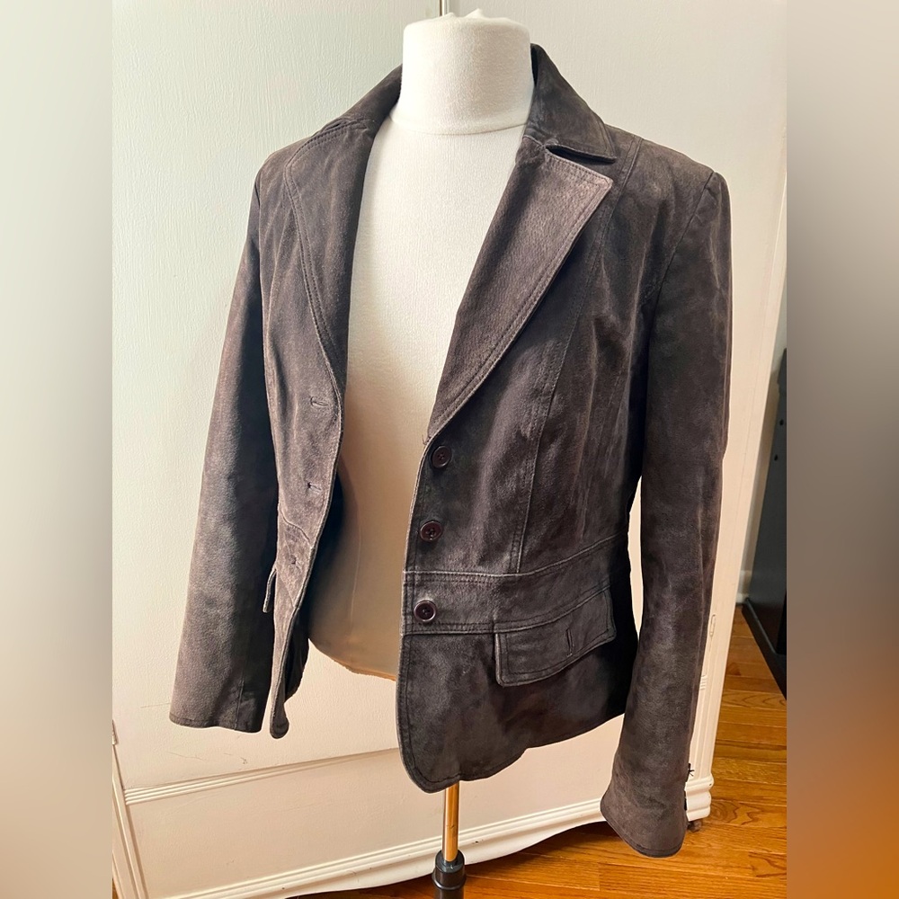 Vintage 90s St. John’s Bay Brown Genuine Leather Blazer Jacket Medium Lined